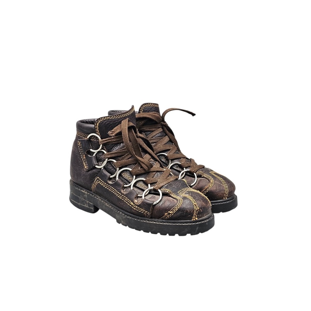 GBX Men's Size 7 Women's 8 VTG 90's‎ Brown Leather 6 Ring Goth Grunge Rave Boots